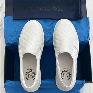 Del Toro White Leather Loafers Slip-Ons